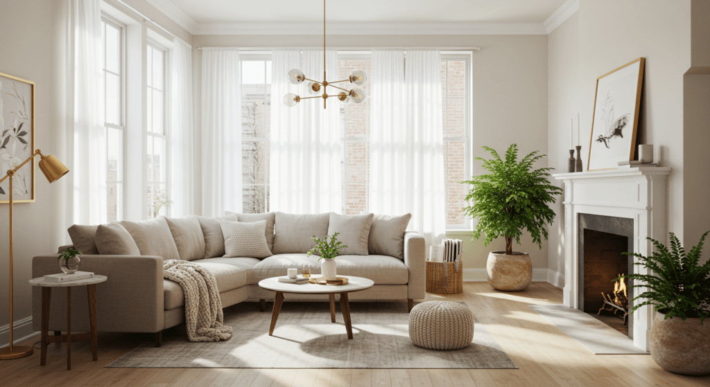 Spacious and well-lit living room in a Bronx townhouse, emphasizing the generous square footage