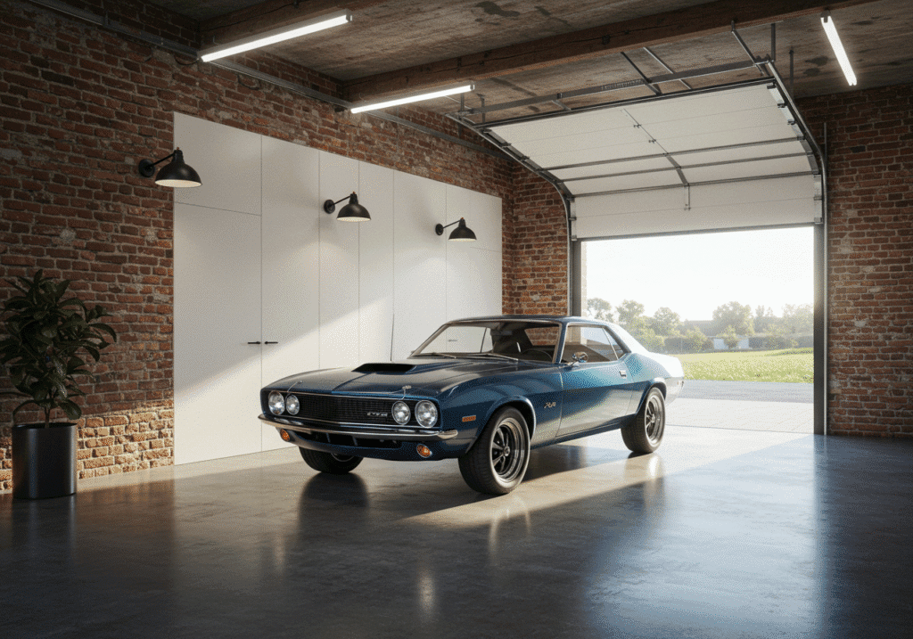 garage gets renovated with a car in it, now the car fits