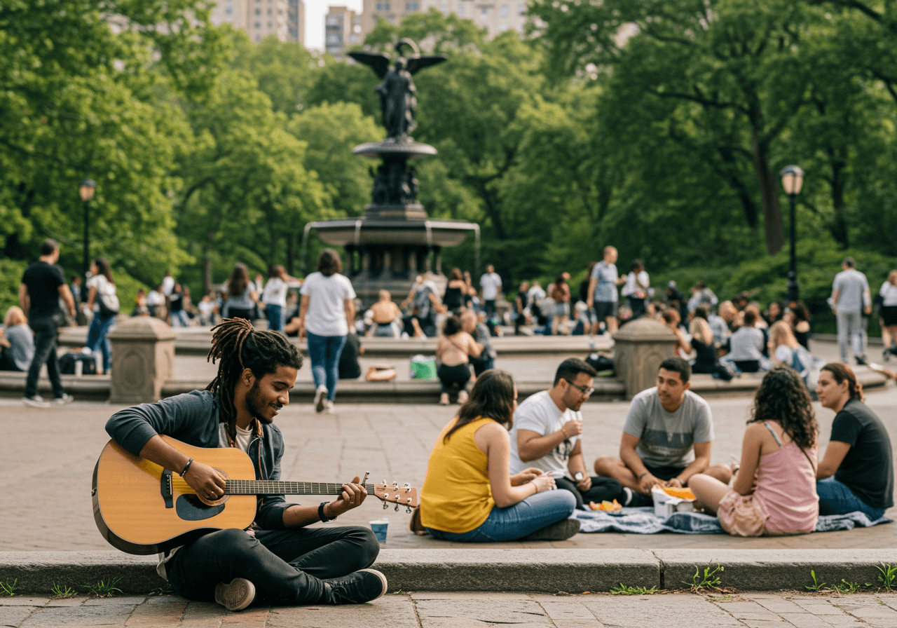 People enjoying central park