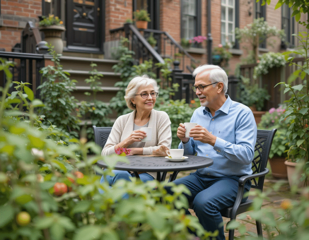 Empty nesters enjoying their Harlem townhouse garden