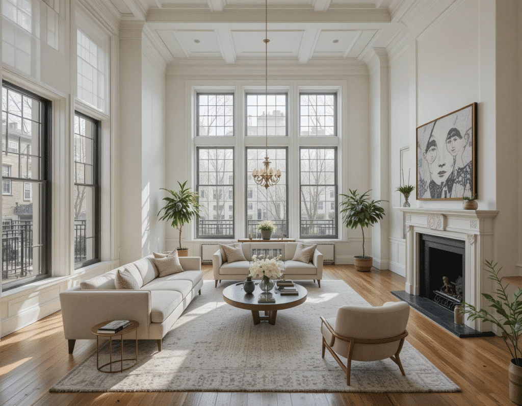 Modern interior of a renovated Harlem townhouse