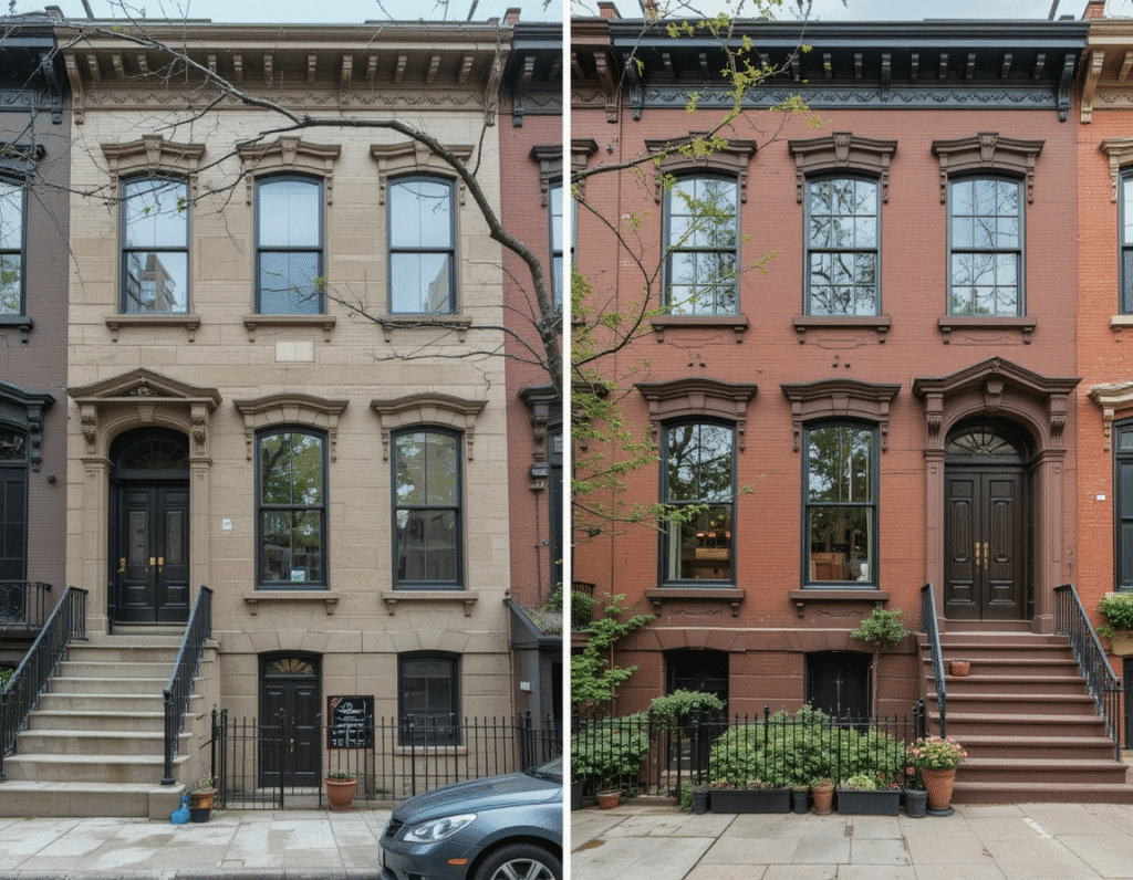 Townhouses for Sale in Harlem. Before and after renovation of a Harlem townhouse